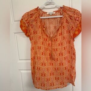 Rose & Olive Orange Paisley Ruffle sleeve tassel detail blouse